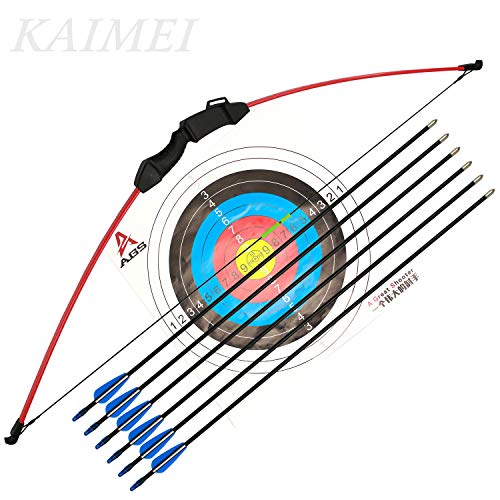 kaimei 45 Inch Recurve Bow Archery Red Limbs for Youth Beginner Practice and Outdoor Shooting Right and Left Hand with 6 Fiberglass Arrows and 2 Target Paper